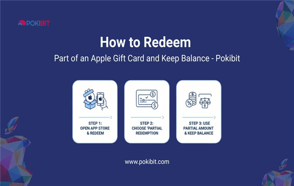 Guide showing steps to redeem part of an Apple gift card and keep the remaining balance