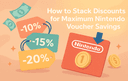 Discount tags and a Nintendo voucher with coins