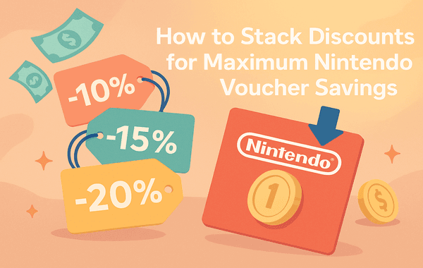 Discount tags and a Nintendo voucher with coins