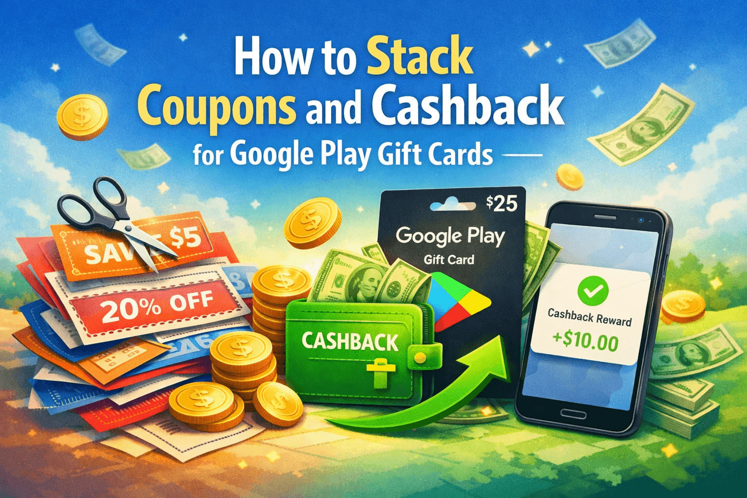 How to stack coupons and cashback for Google Play Gift Cards