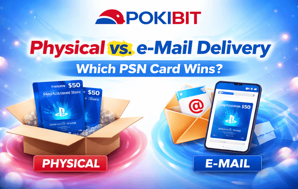 Comparison of physical PSN card and email delivery digital PSN card showing speed security and convenience differences