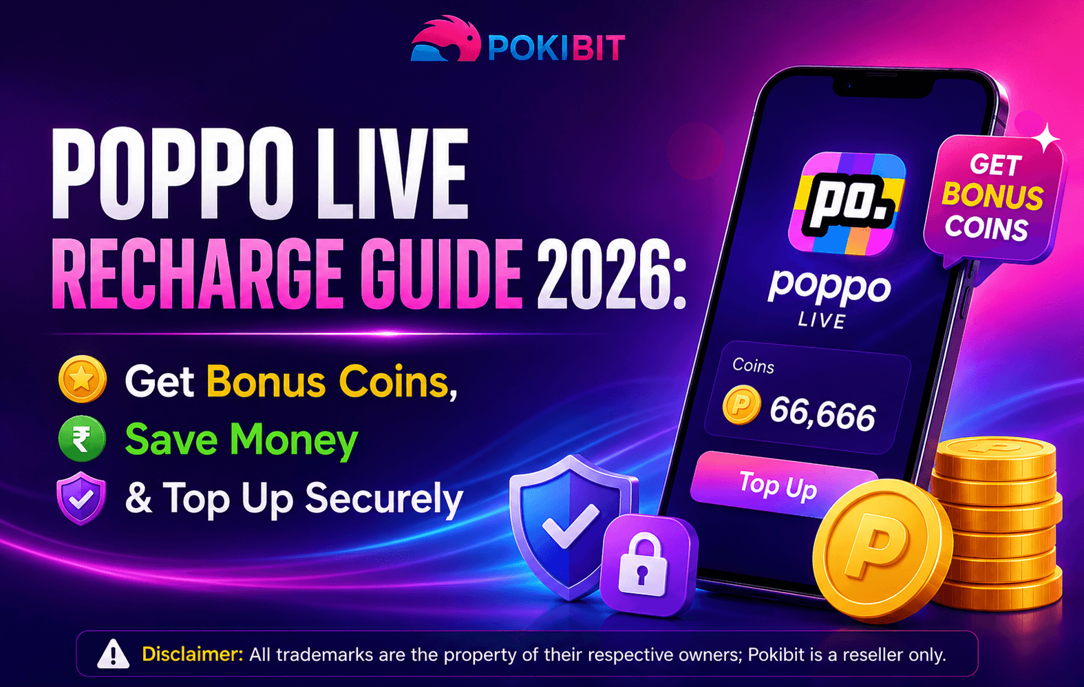 Poppo Live Recharge Guide 2026 with bonus coins and secure top-up banner
