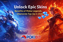 Moba Legends epic skins unlocked using diamonds top up showing premium skins in game currency purchase and enhanced gameplay visuals