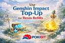 Genshin Impact resin refill using top up showing in game currency purchase and farming rewards screen