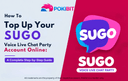 SUGO Voice Live Chat Party coin top-up guide banner with Pokibit branding