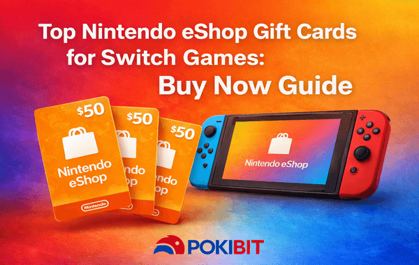 Top Nintendo eShop Gift Cards for Switch games buy now guide showing Nintendo Switch console and digital gift card codes for instant gaming purchases