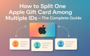The image shows two hands sharing one Apple gift card between two users symbolising splitting one card among multiple Apple IDs