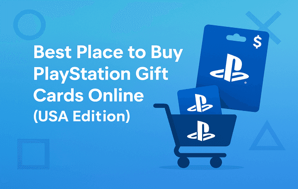 Best place to buy PlayStation Gift Cards online USA edition digital PlayStation cards in shopping cart illustration